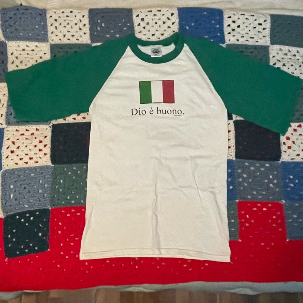 🇮🇹 Vintage Delta Pro Weight Raglan T-Shirt – Dio e Buono Italian Flag, Small